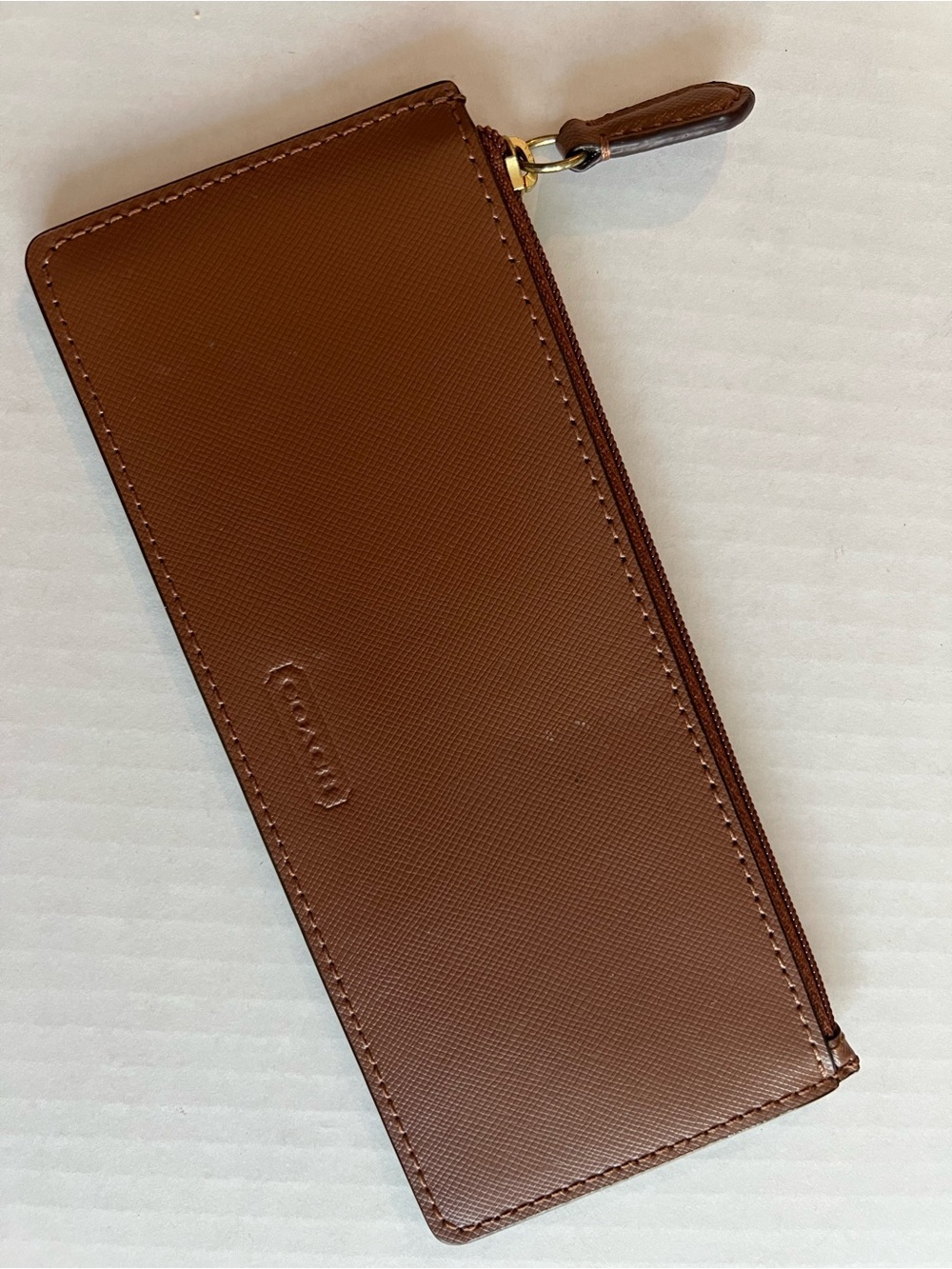 Coach Cognac Brown Zippered Leather coin make up cosmetic Bag change purse